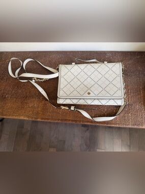 Tory Burch Ivory Leather Crossbody with Gold Hardware